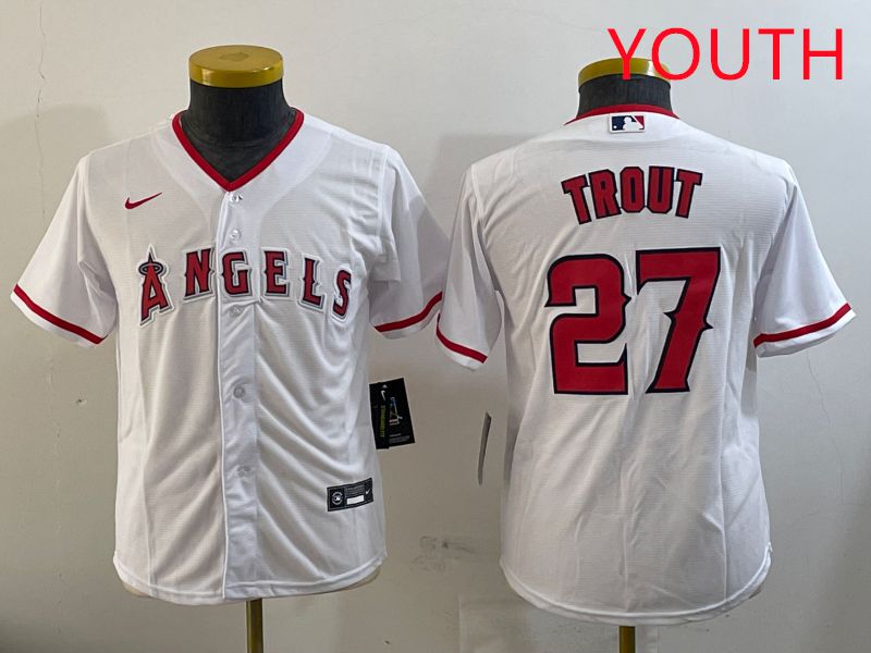 Youth Los Angeles Angels #27 Trout White Game 2025 Nike MLB Jersey style 4->youth mlb jersey->Youth Jersey